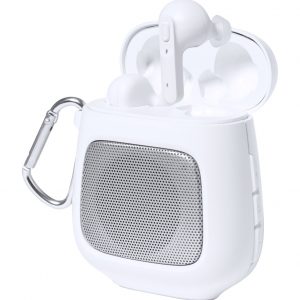 Boxy bluetooth speaker with earphones
