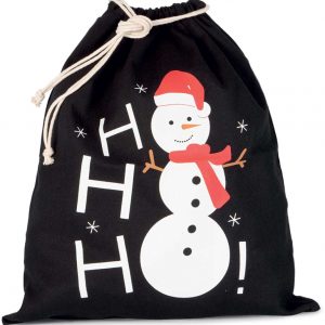 COTTON BAG WITH SNOWMAN DESIGN AND DRAWCORD CLOSURE