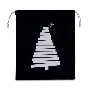 COTTON BAG WITH CHRISTMAS TREE DESIGN AND DRAWCORD CLOSURE