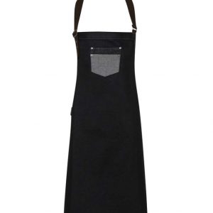 'DIVISION' WAXED LOOK DENIM BIB APRON WITH FAUX LEATHER